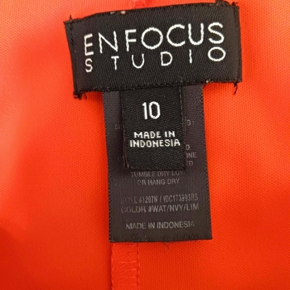 ENFOCUS Studio RED ORANGE Flowy Dress Sz 10 Sleeveless Color block Cocktail - Picture 9 of 9